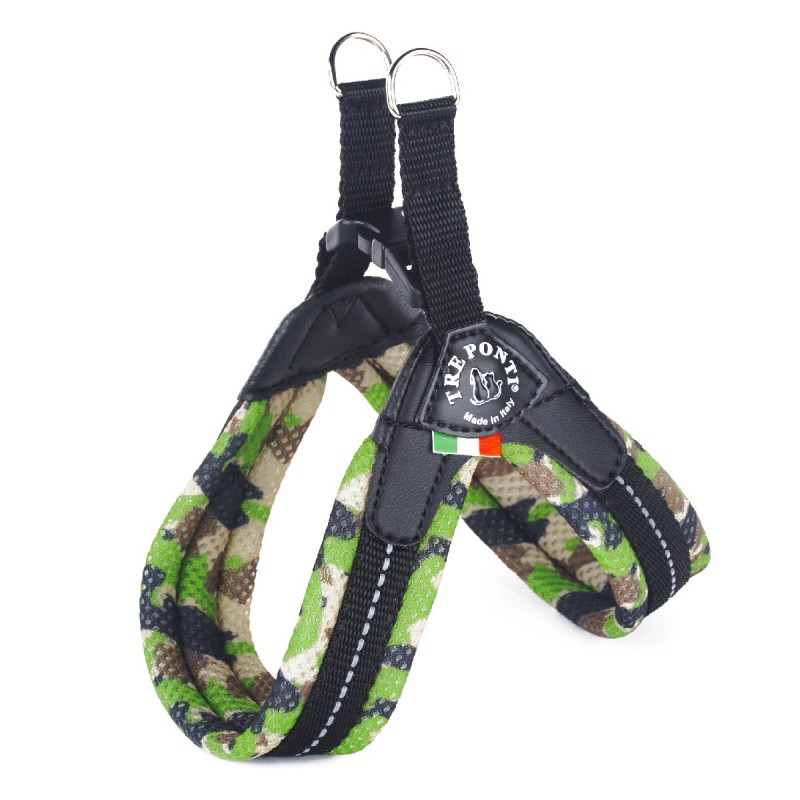 Tre Ponti Mimetica Harnais Pour Chien Avec Clip Et Tissu Alveole Camouflage Vert