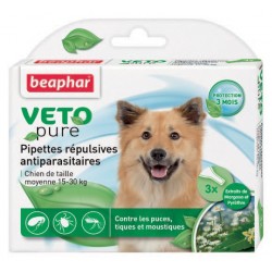 Beaphar VETOpure | 3 pipettes répulsives antiparasitaires chien 15 kg-30 kg