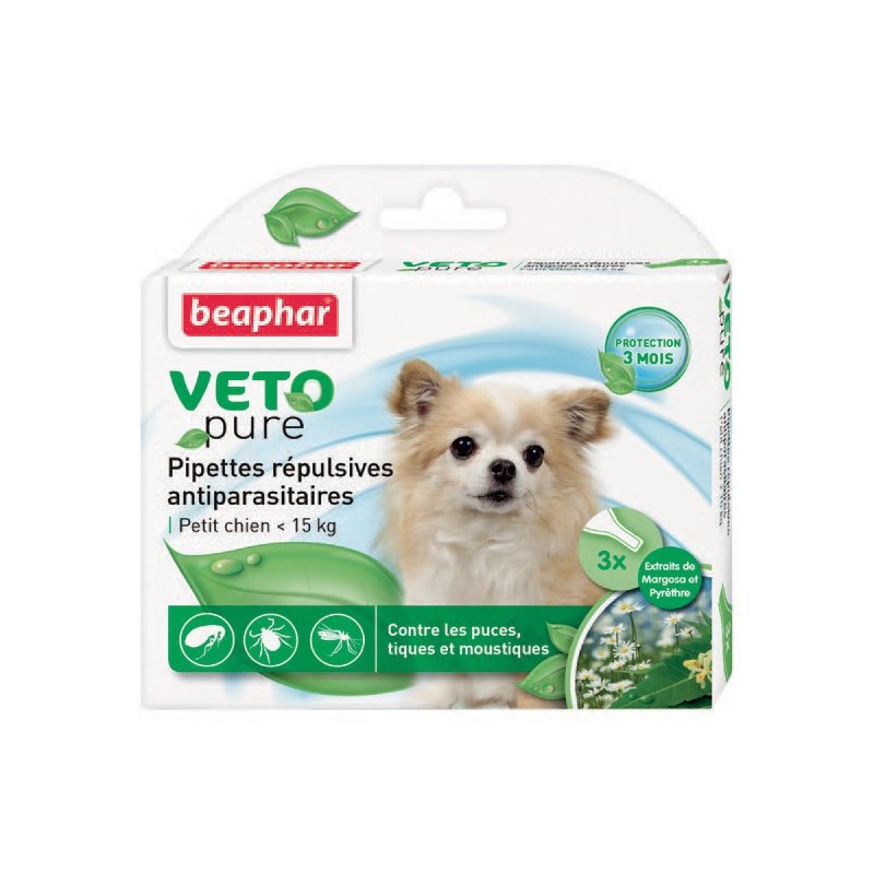 Beaphar VETOpure | 3 pipettes répulsives antiparasitaires chien de - 15 kg