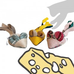 Homycat | Pack Souris - 3 x Jouets Souris pour chats (1 Triangle jaune + 1 Ecrue Plume + 1 Fleurie rose)