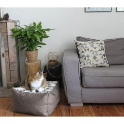 Homycat | Cube chat S - Pouf/Couchage - Taupe triangles écrus