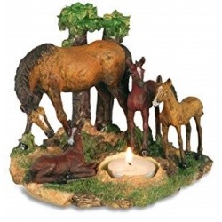 Figurine bougeoir jument avec 3 poulains