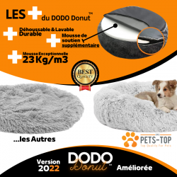 Coussin Chien Dehoussable Panier Chien Dodo Donut™ Confort+ Rond Cocoon Fluffy Puppy Love Anti Stress Panier Petit Moyen Gr