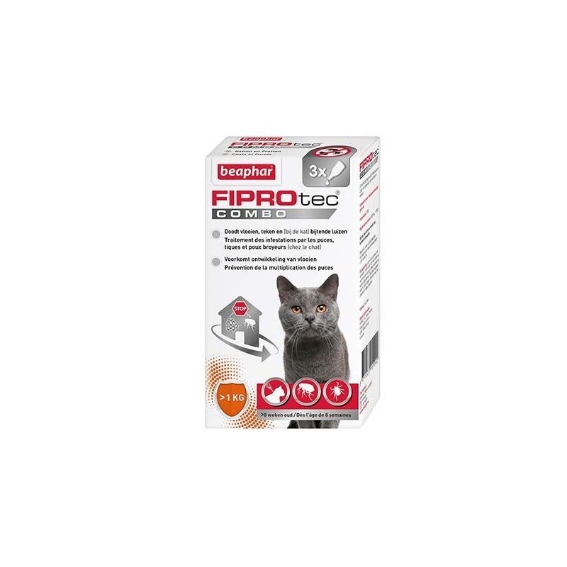 Beaphar - FIPROtec Combo, pipettes antiparasitaires chat et furet x3