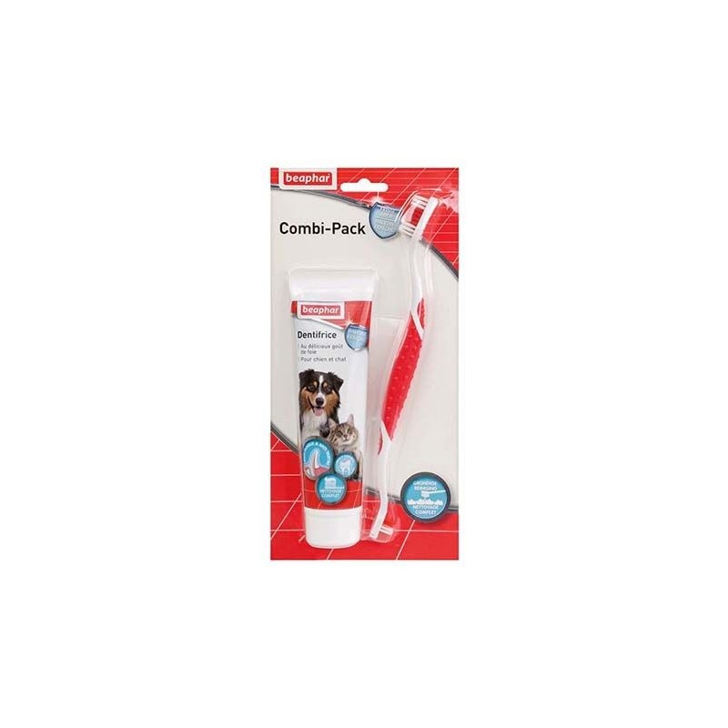 Beaphar - Combi-Pack pour chien et chat : dentifrice + brosse à dents
