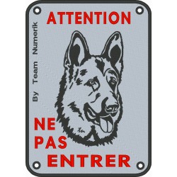 Plaque Attention Chien BA en tissu brodé