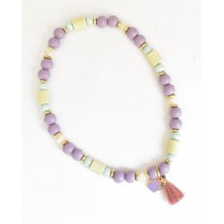 Loocky | Chien et chat | Collier Bijoux anti-tique répulsif perle EM  Beige et violet