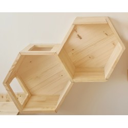 Module hexagonal double mural en bois pour chats