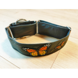 The Blue S | Chien | Collier Black Butterflies | Noir Orange | taille L+