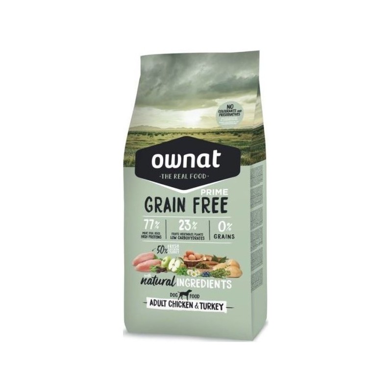 Ownat Prime Croquettes pour chien adulte Sans céréale Poulet Dinde