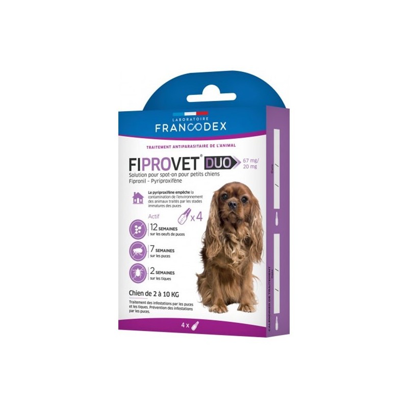 FIPROVET DUO 67 mg/20 mg - Solution pour spot-on petit chien x4
