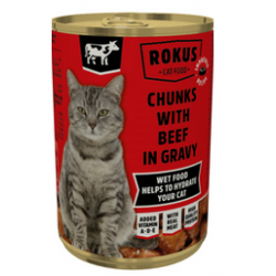 Bouchées en sauce au boeuf pour chats - Rokus - 415g