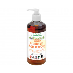 100% Huile de saumon Ferme de Beaumont 500 ml • Beauté du plumage et du pelage • Soins naturels