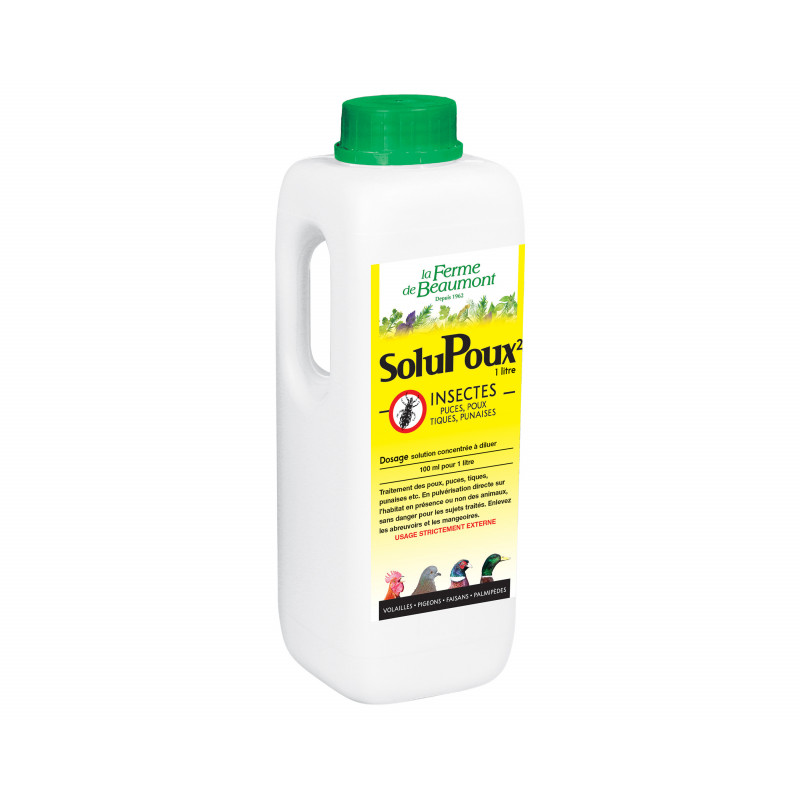 SoluPoux² 1 litre Ferme de Beaumont • Insecticide pour poulailler contre les poux • Solution anti-poux et parasites pour poule