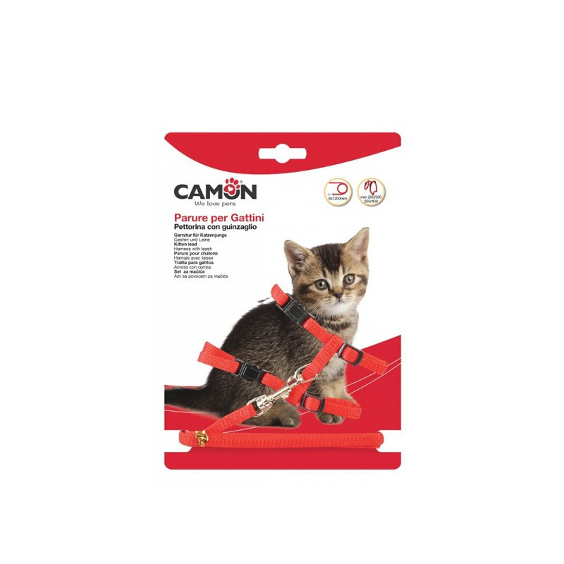Camon  Harnais chaton réglable avec laisse nylon et grelot