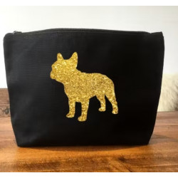 Trousse de maquillage Bouledogue Noire imprimé doré