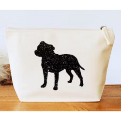 Jess and Tilly/ Trousse de maquillage Staffordshire Bull Terrier blanche paillettes noires