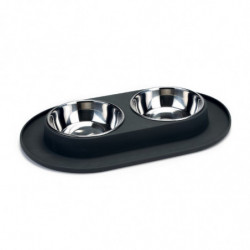 Beeztees | Gamelle double en inox sur support en silicone noir | Chien