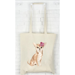 LOVETREE DESIGN / Sac naturel impression à l'aquarelle  Chihuahua et fleur en coton biologique