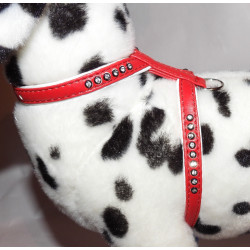 Harnais Strass Simili Cuir Rouge et Blanc pour chien