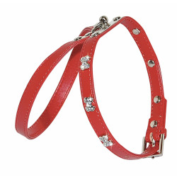 Harnais Rouge Os Strass pour chien - T. 41/47 cm