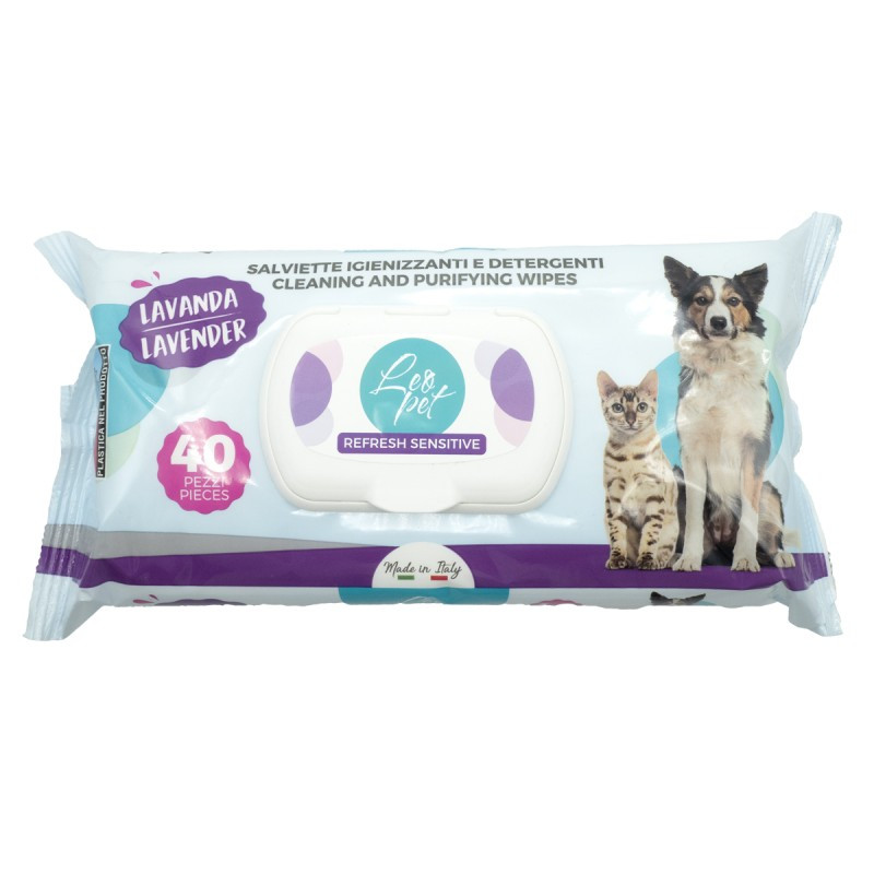 Leopet 40 Lingettes nettoyantes pour chien et chat Senteur lavande