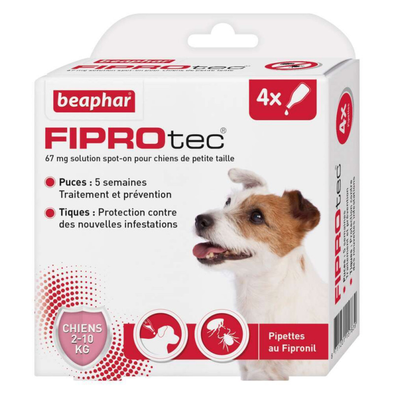 BEAPHAR  Fiprotec 67 mg pour chiens de petite taille Fipronil - 4 x 0,67 ml