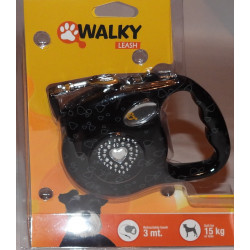 WALKY Laisse Retractable "Diamond Heart" Noir pour chien - T. 3 m
