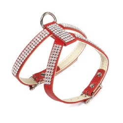 Camon | Harnais pour chien en cuir avec strass double réglage | Rouge