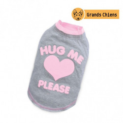 Doggy Dolly | T-shirt HUG ME pour grand chien | Gris et rose