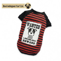 Doggy Dolly Wanted | T-shirt bouledogue ou carlin | Rayé noir et rouge