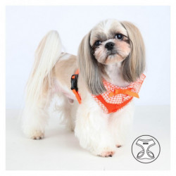 Puppia Vivien | Harnais pour chien orange avec volant vichy | Taille L