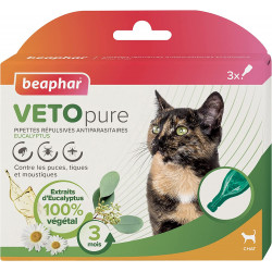 Beaphar VetoPure | Pipettes répulsives antiparasitaires à l'Eucalyptus pour chat  | 3 x 1 ml