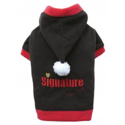 Doggy Dolly | Sweat à capuche pour chien | Noir et rouge avec pompon blanc