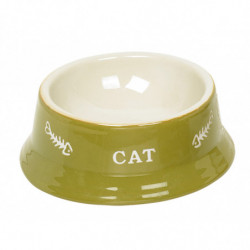Vadigran | Mangeoire chat terre cuite Cat vert | 13,5cm