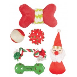 Flamingo | Botte de Noël pour chien avec 6 cadeaux (balles, peluches, jouets en corde et caoutchouc)