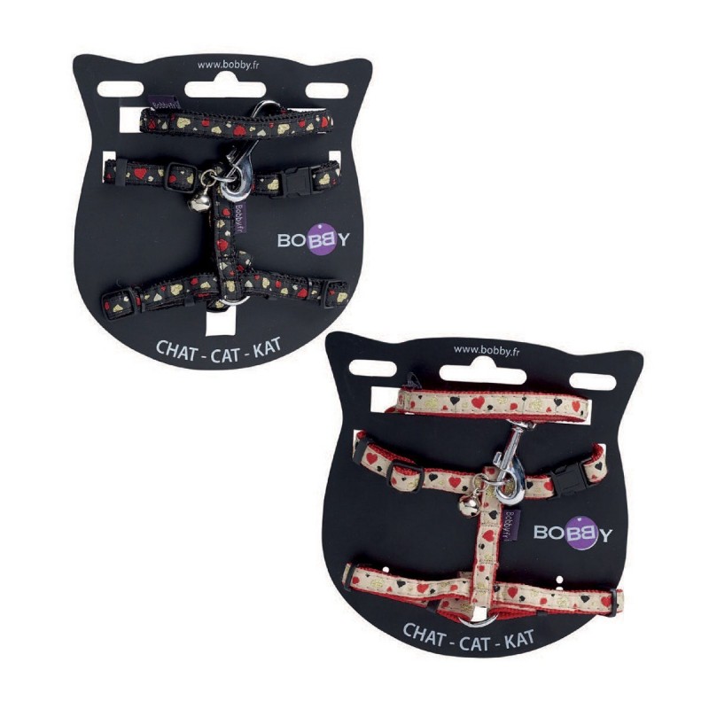 Bobby Harnais Pour Chat En Nylon Avec Laisse Motifs Cœurs Grelot Bobby Harnais Pour Chat En Nylon Avec Laisse Motifs Cœurs Grelot